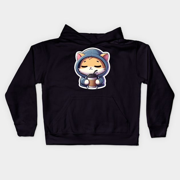Coffee and Cat Kids Hoodie by Rolling Reality